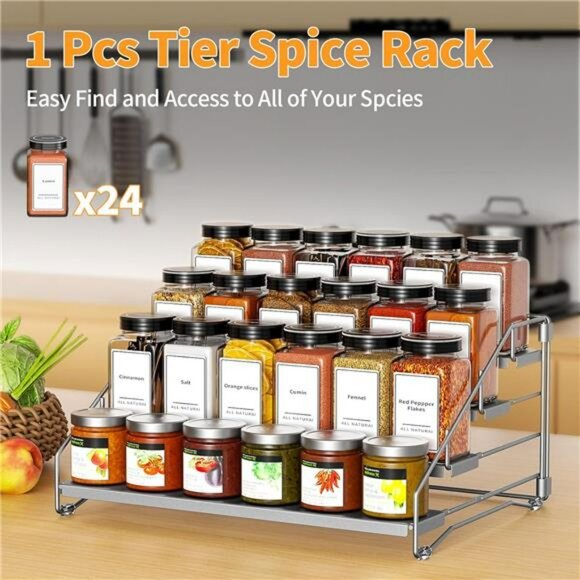 4 tier adjustable spice rack organizer metal cabinet pantry shelf seasoning hold - Picture 6 of 7
